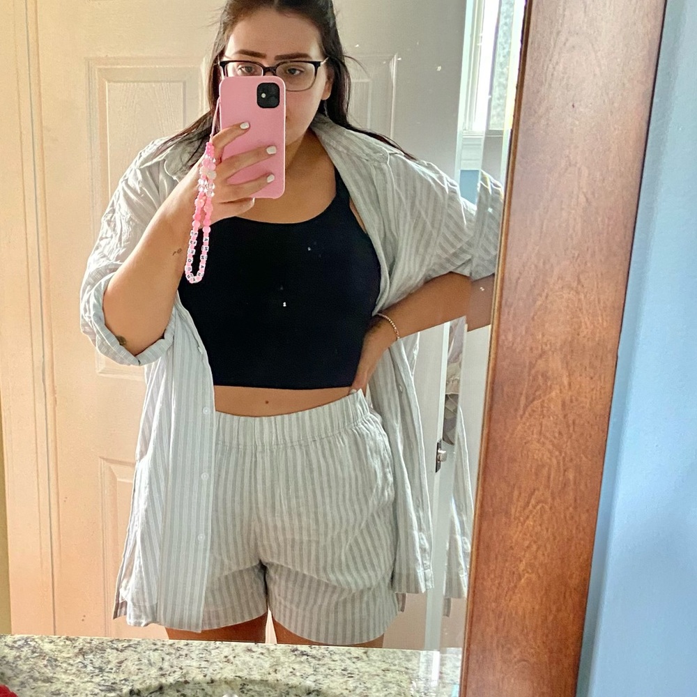 matching button up and shorts set